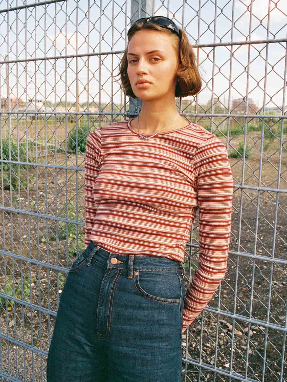 Nudie Jeans Co W's Jessy LS T-Shirt Striped Rib Wine