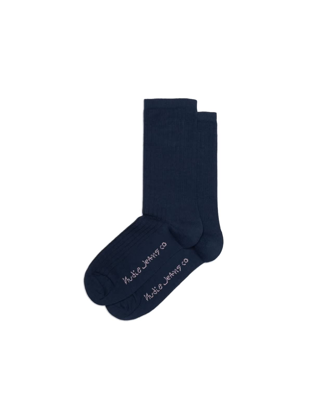 Nudie Jeans Co Women Cotton Ribbed Socks Dark Blue OS