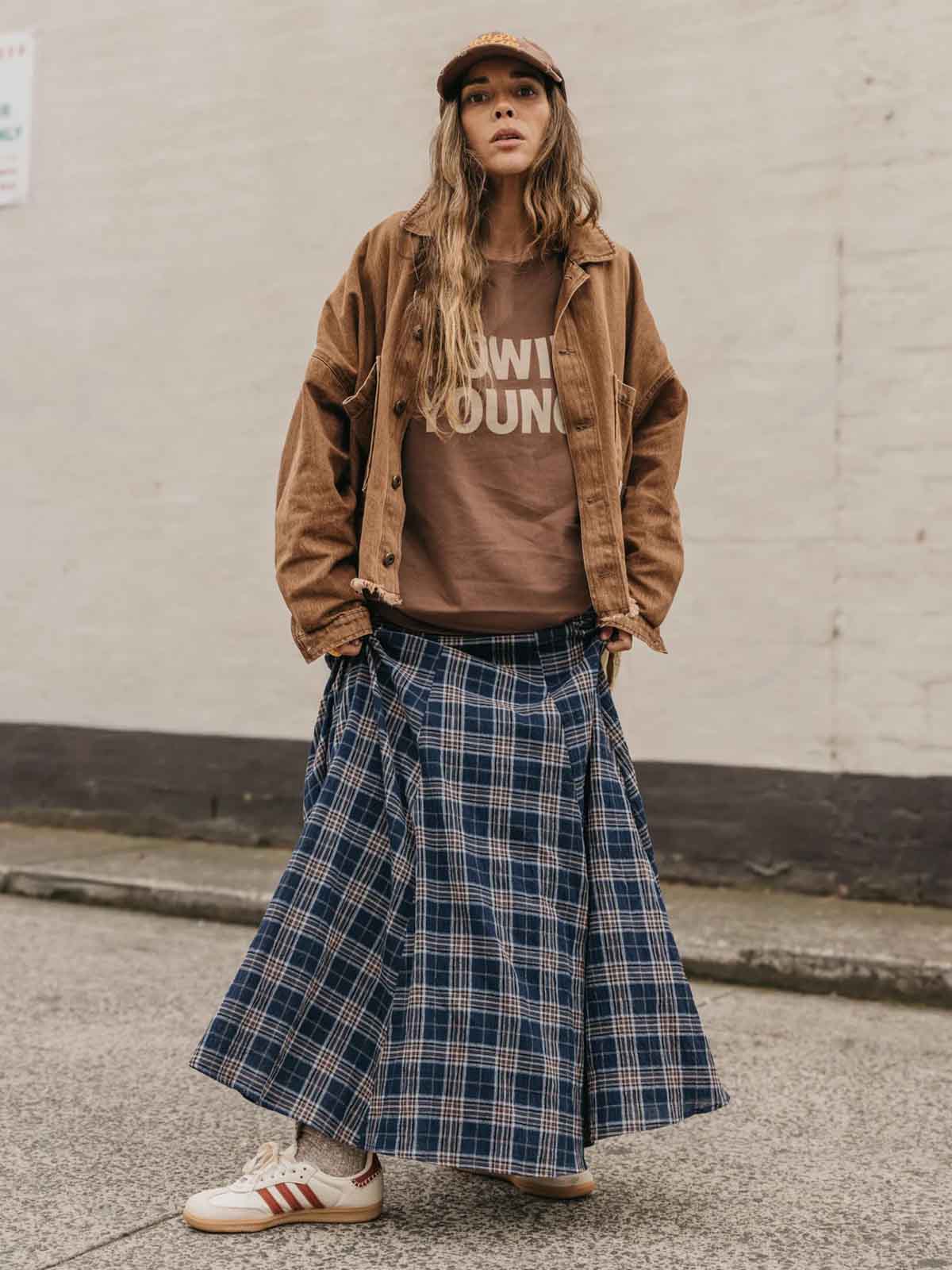 Ottway Keira Plaid Maxi Skirt Dark Blue
