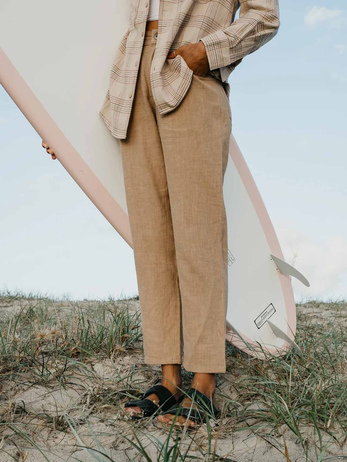 Ottway W's Miller Textured Linen Pants Light Brown