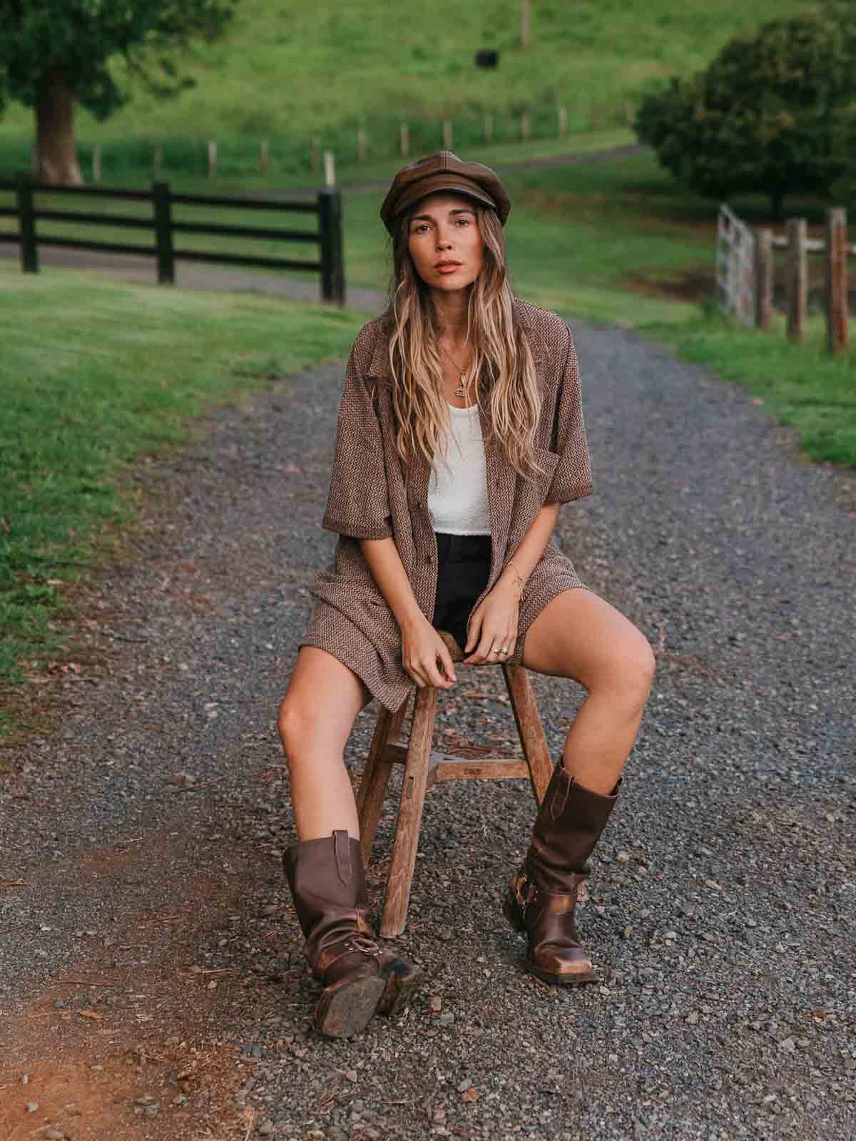 Ottway W's Dixton Textured SS Shirt Brown