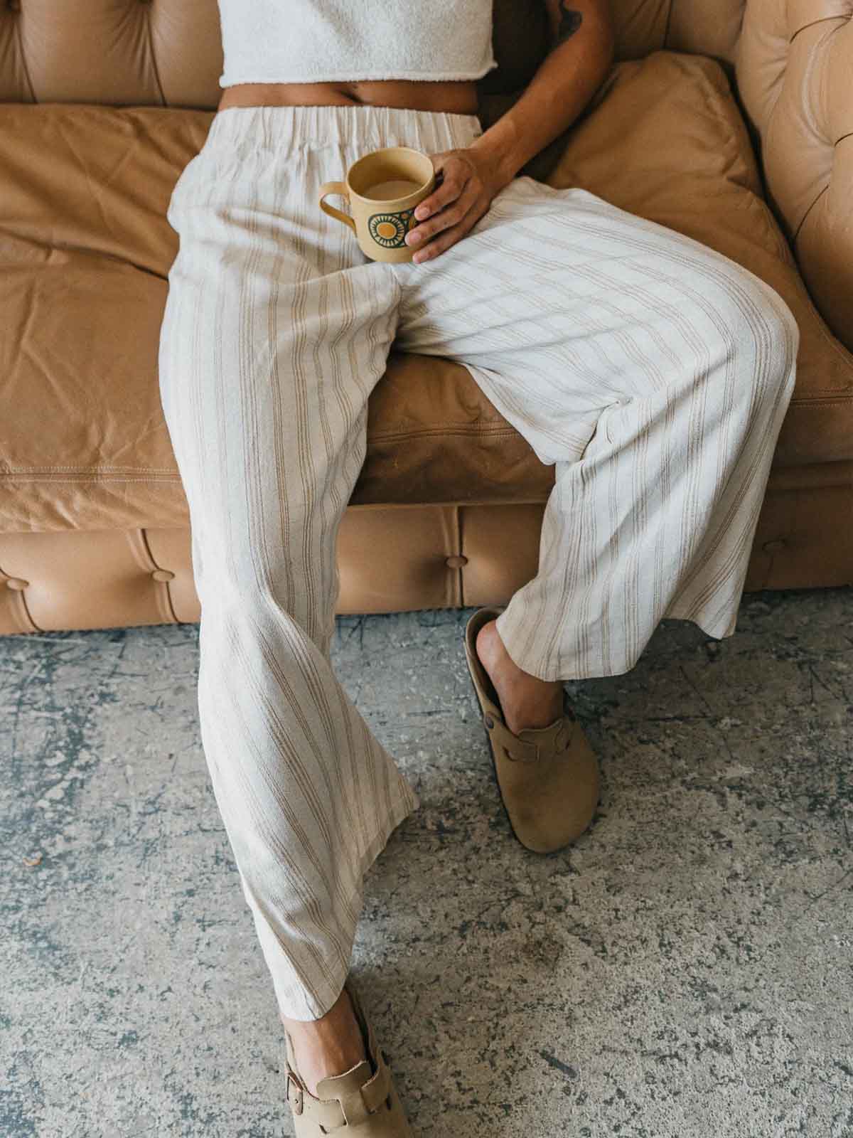 Ottway W's Loui Textured Stiped Pants Natural