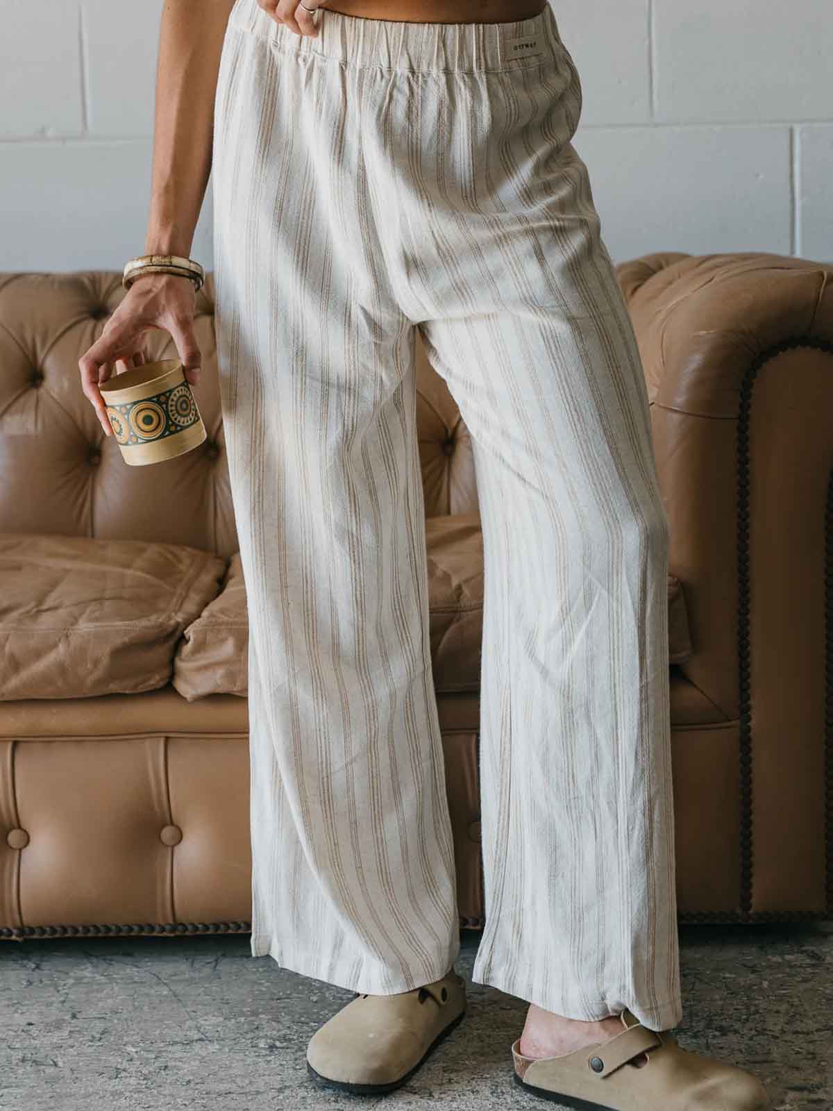 Ottway W's Loui Textured Stiped Pants Natural