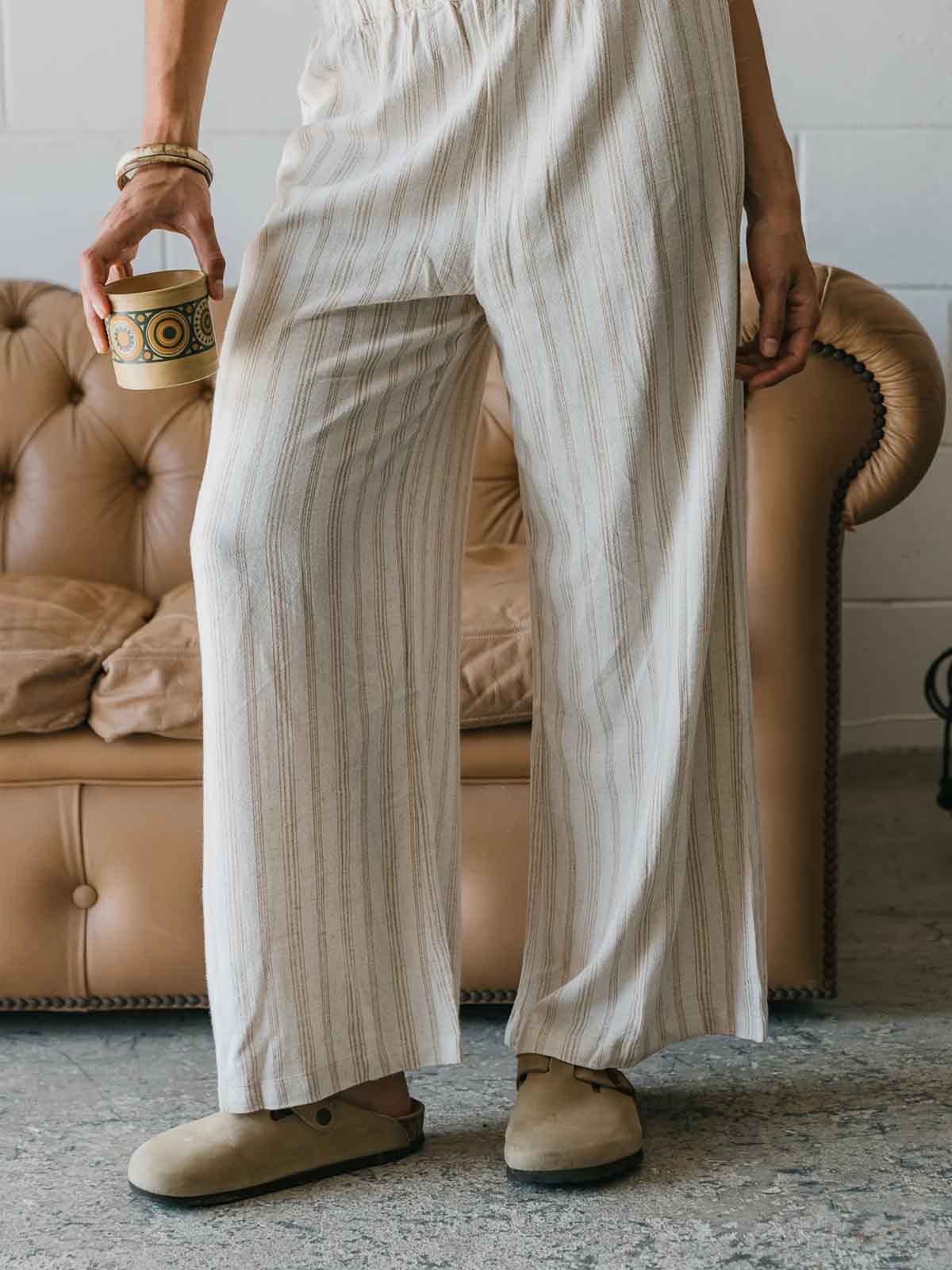 Ottway W's Loui Textured Stiped Pants Natural