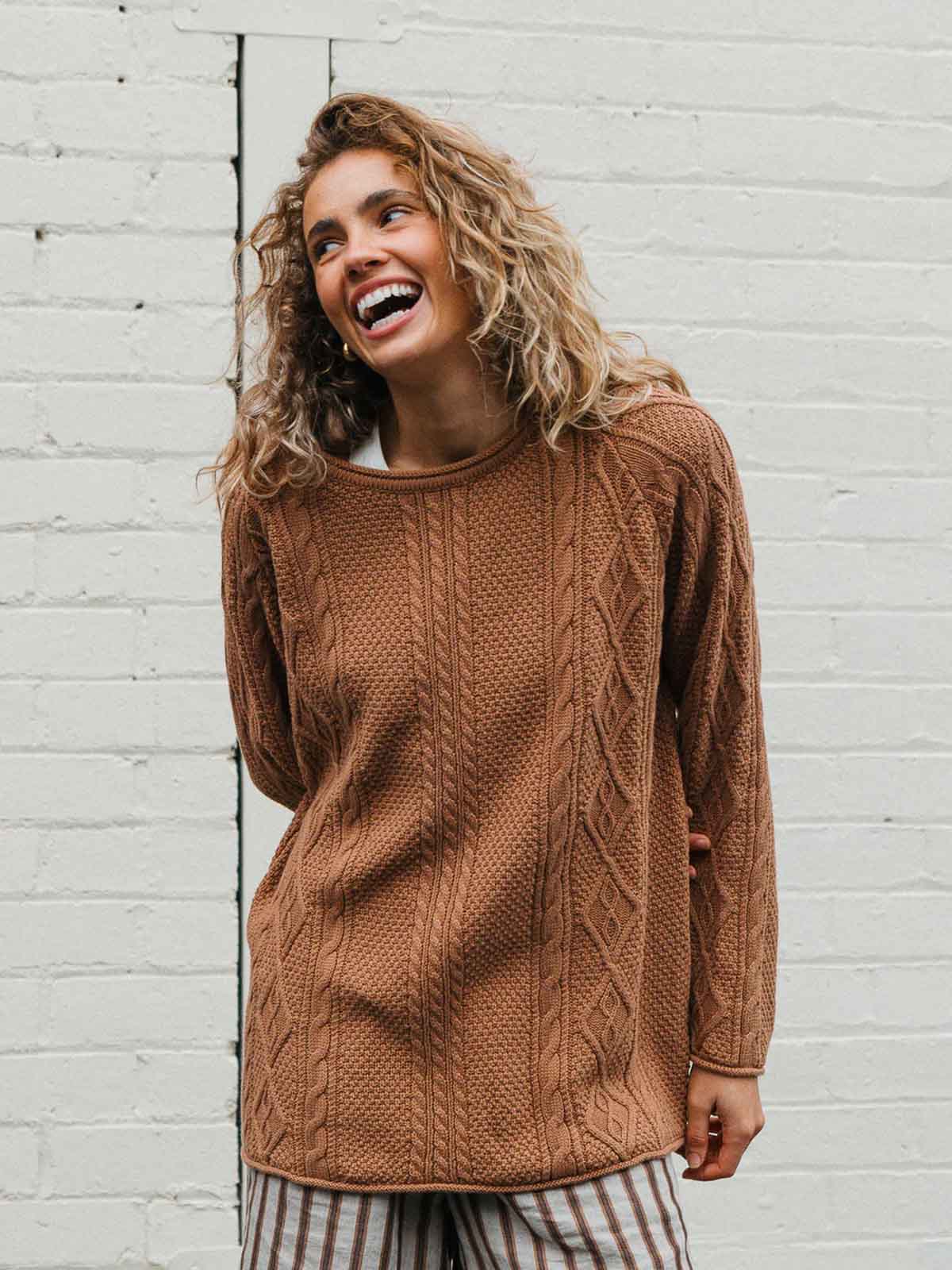 Ottway W's Rory Cable Knit Sweater Brown