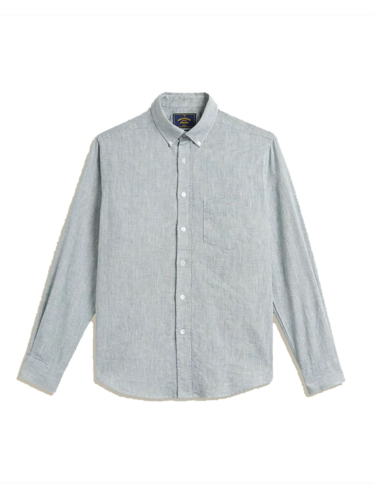 Portuguese Flannel Shirt Granular Linen Green