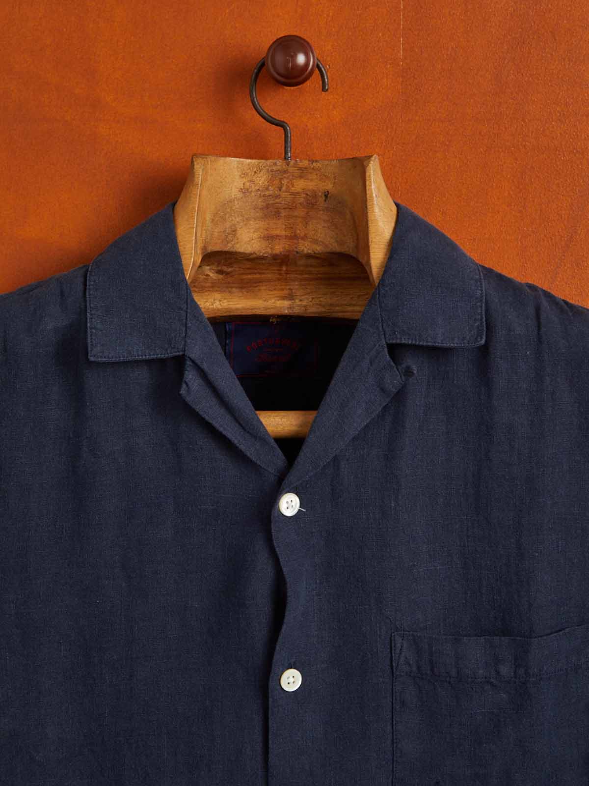 Portuguese Flannel Camp Collar Linen SS Shirt Navy