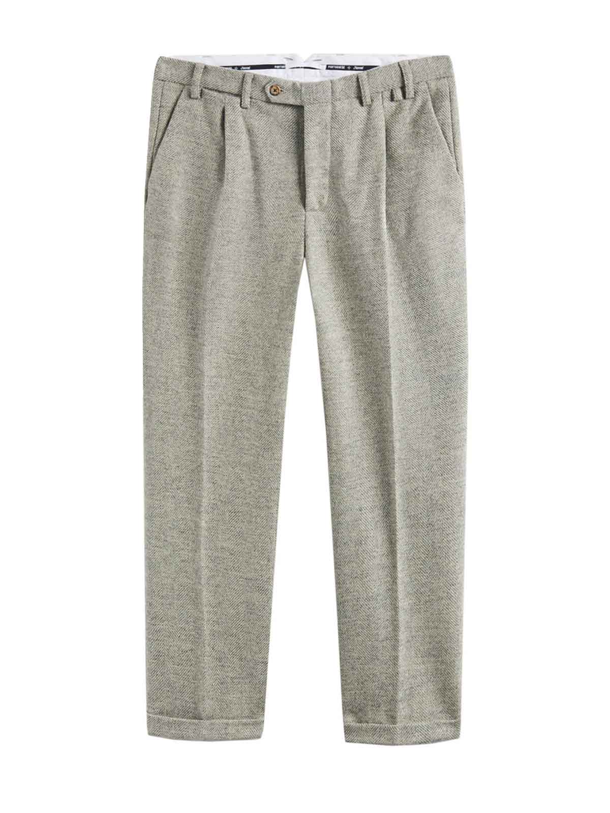 Portuguese Flannel Wool Herringbone Trousers Light Grey