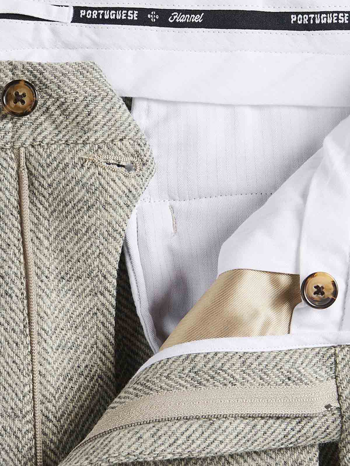 Portuguese Flannel Wool Herringbone Trousers Light Grey