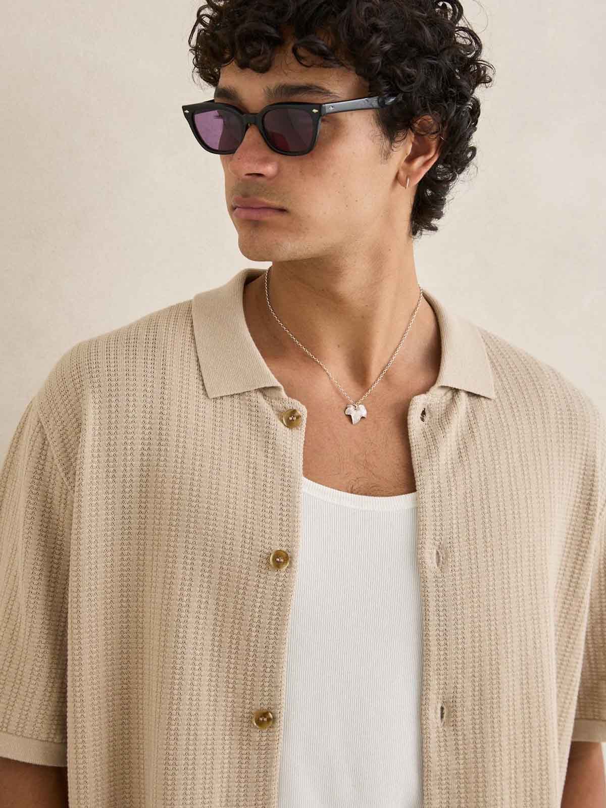 Rhythm Textured Knit SS Shirt Stone