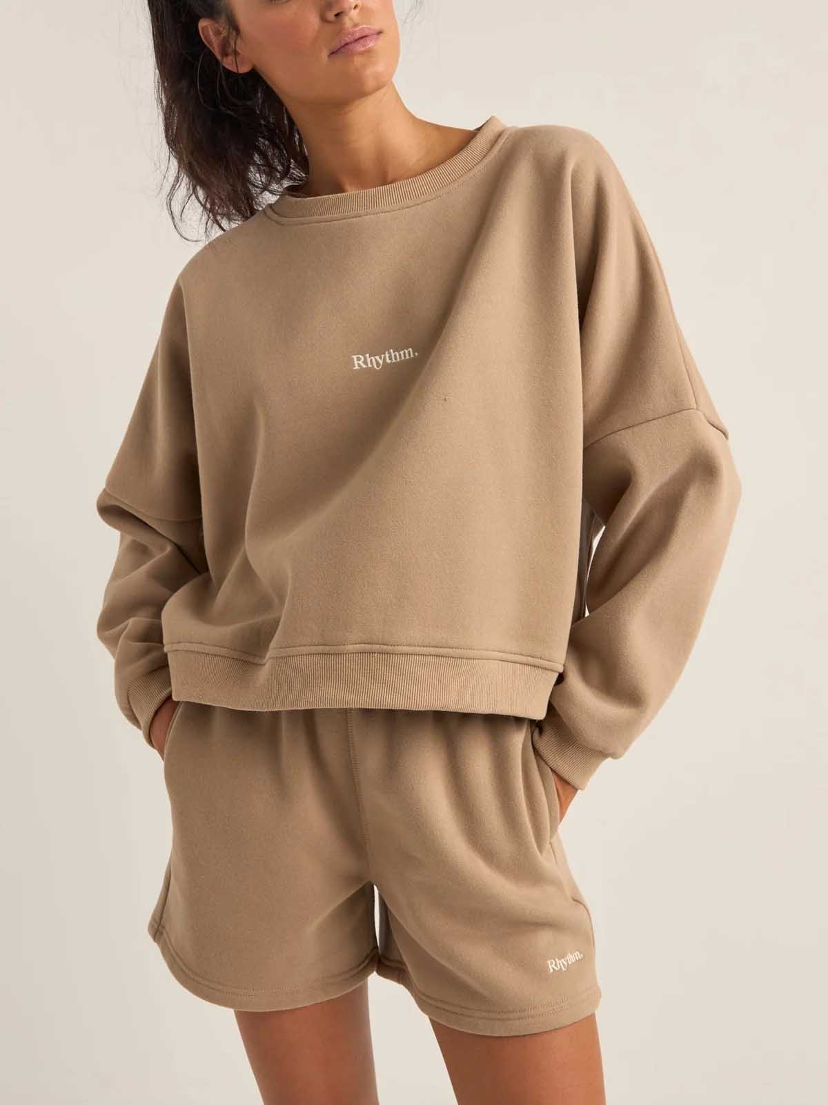 Rhythm Women's Logo Crew Neck Fleece Taupe