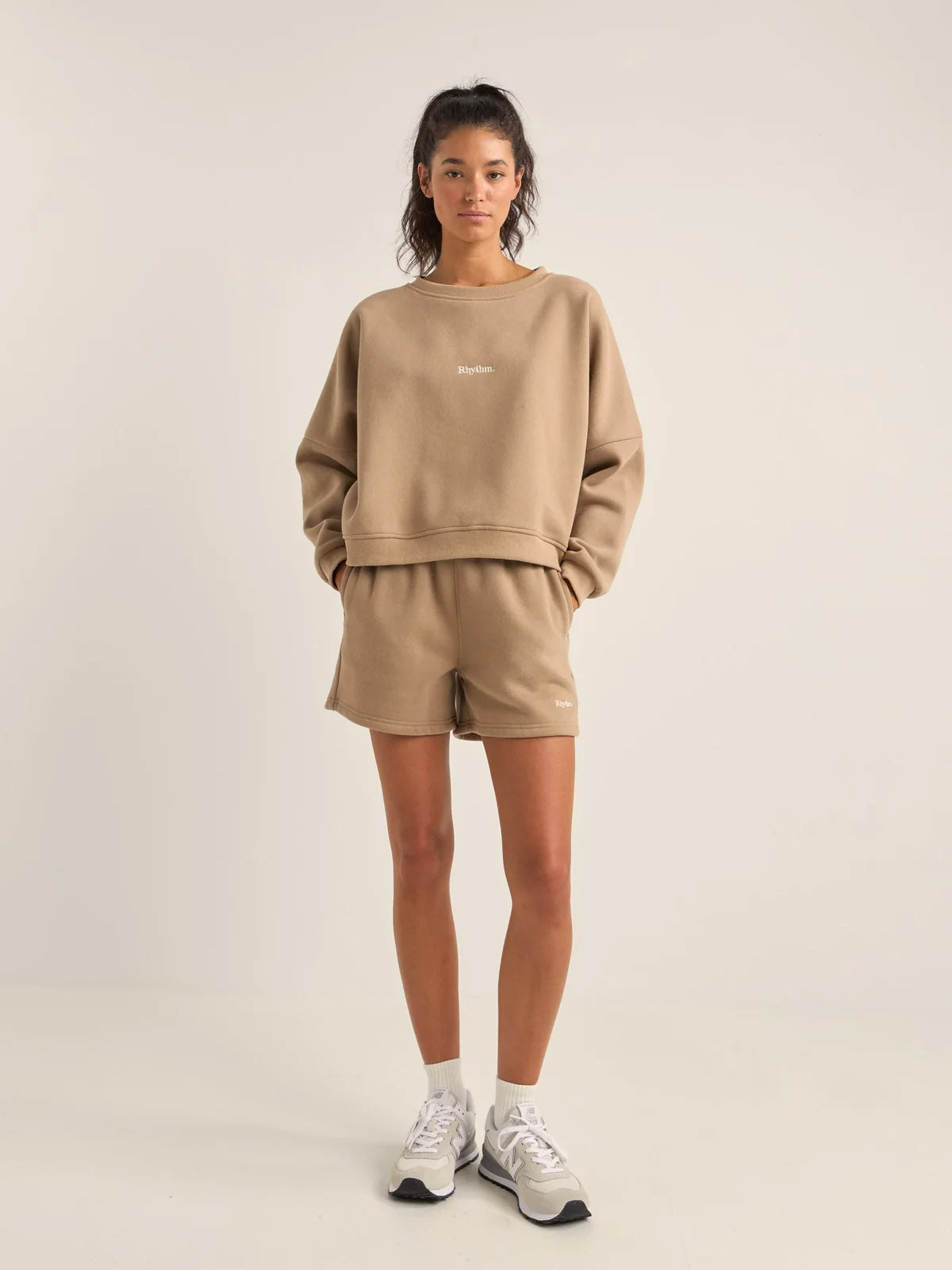 Rhythm Women's Logo Crew Neck Fleece Taupe