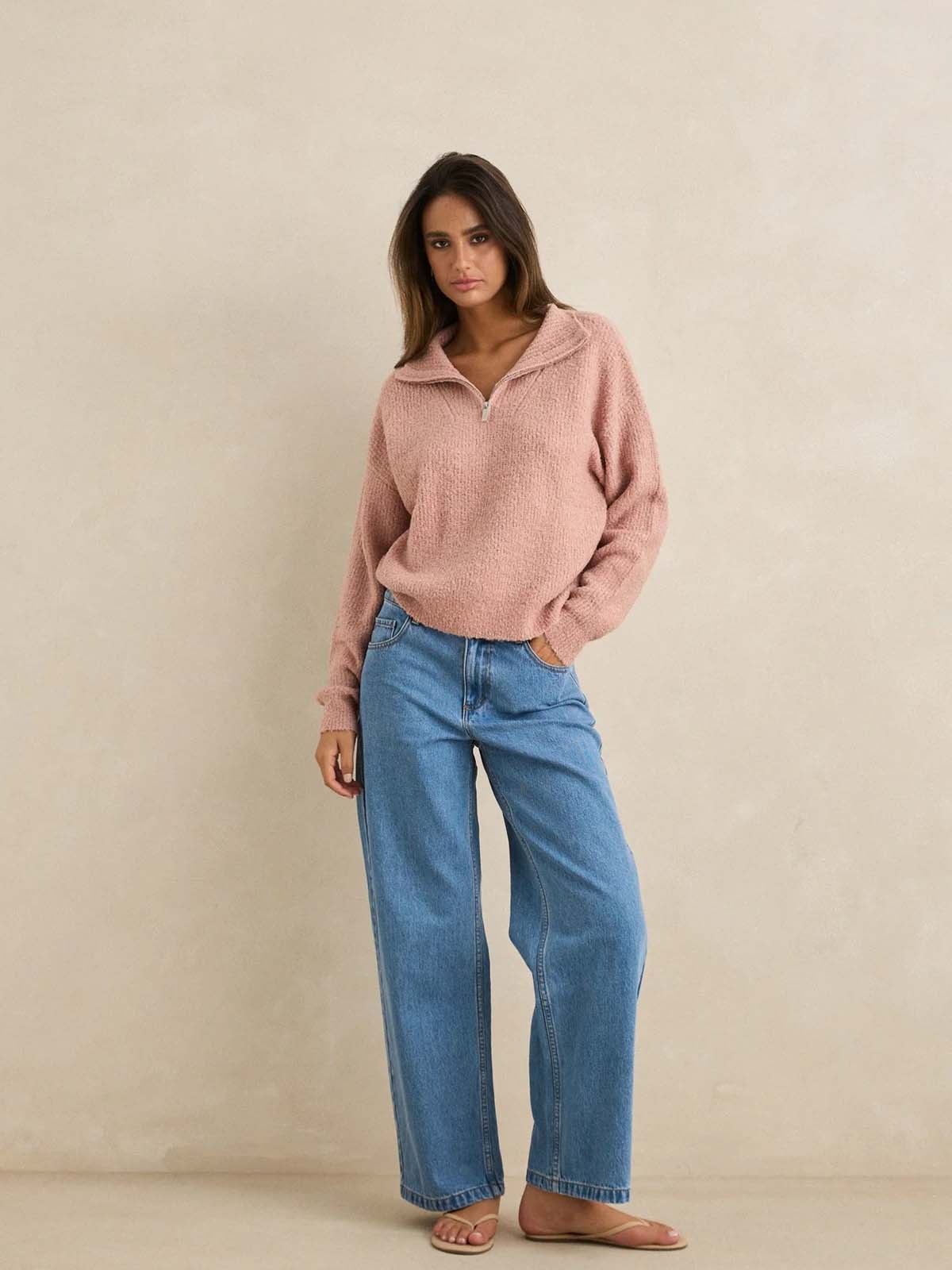 Rhythm Women's Quinn Zip Knit Pink