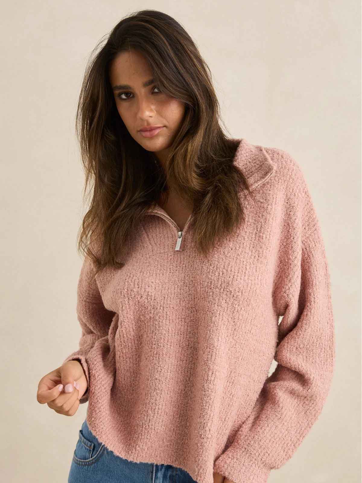 Rhythm Women's Quinn Zip Knit Pink