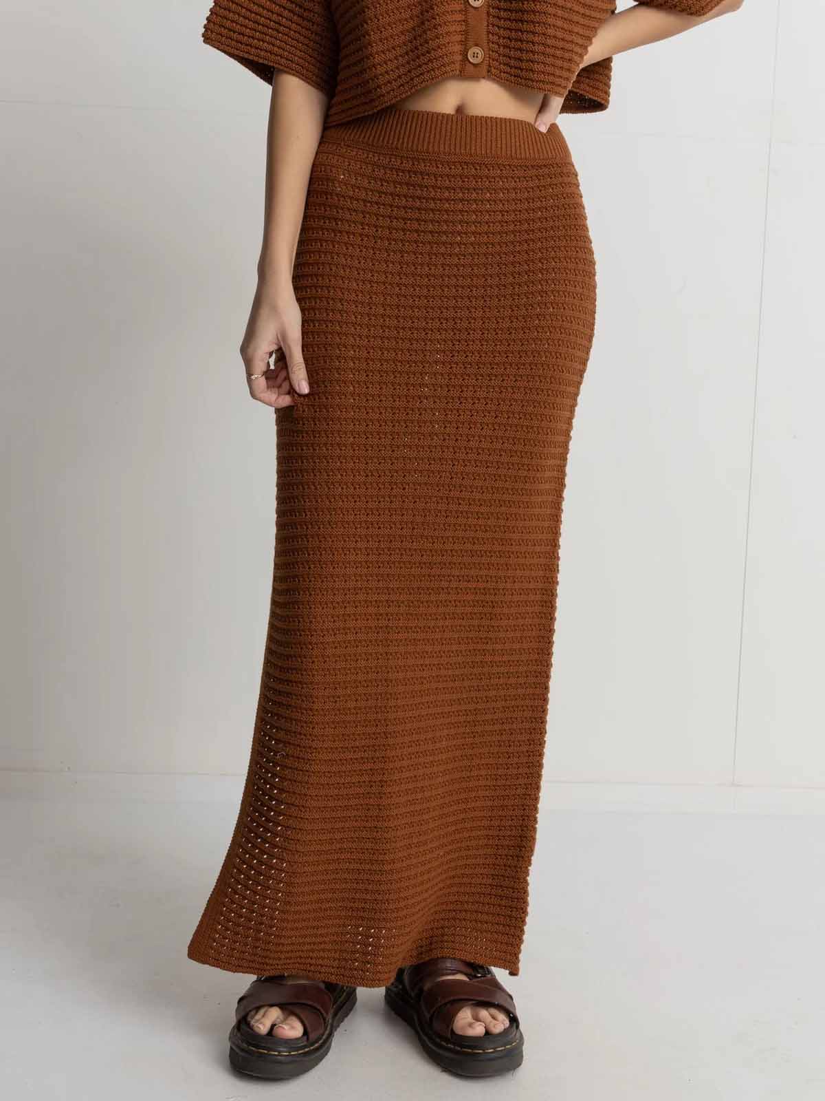 Rhythm Women's Evermore Knit Midi Skirt Caramel