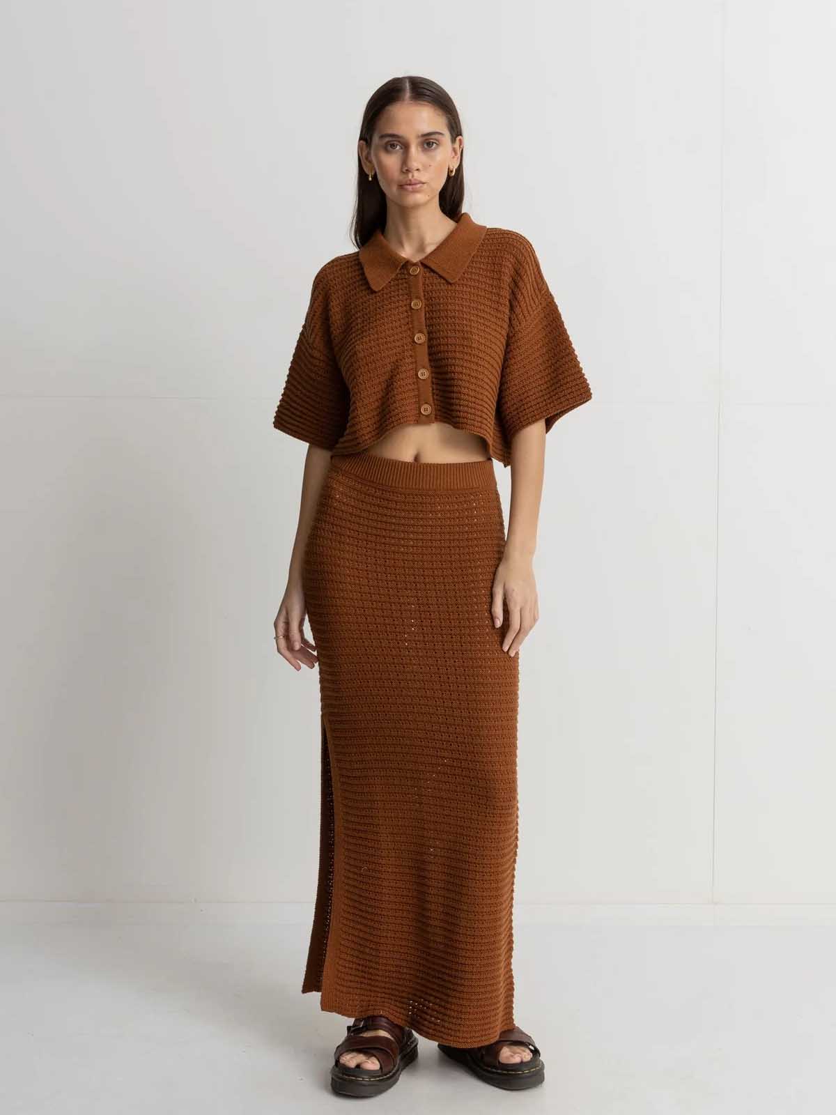 Rhythm Women's Evermore Knit Midi Skirt Caramel