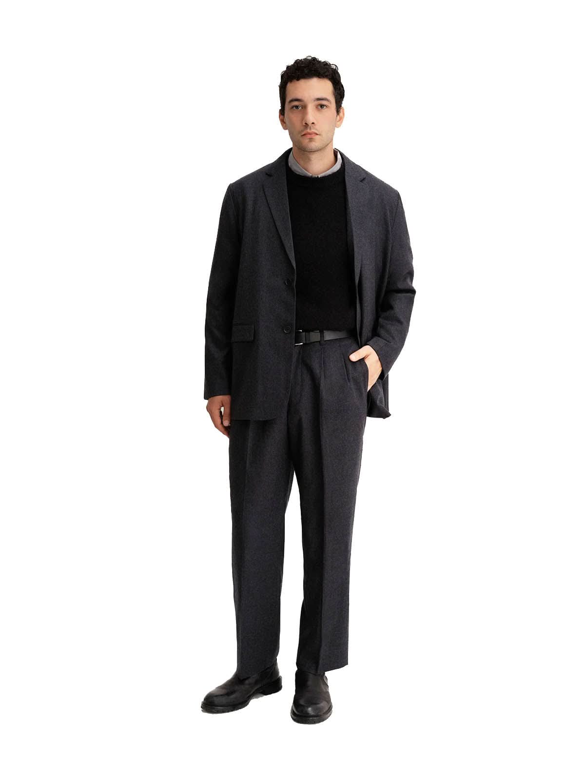 Saturdays NYC Wool Saxony 2Tuck Slacks Charcoal