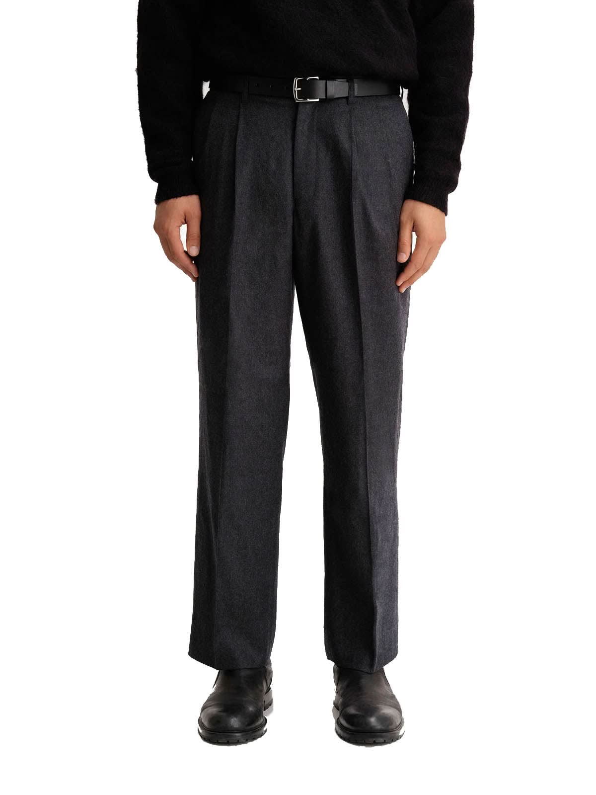 Saturdays NYC Wool Saxony 2Tuck Slacks Charcoal