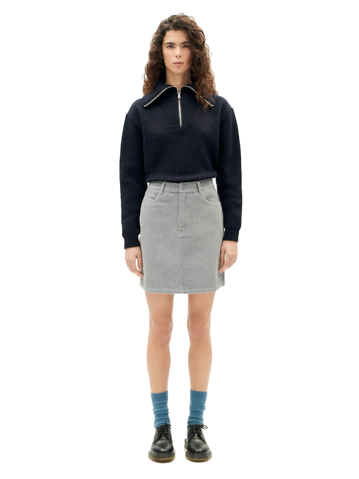 Thinking Mu River Corduroy Marsha Skirt Grey