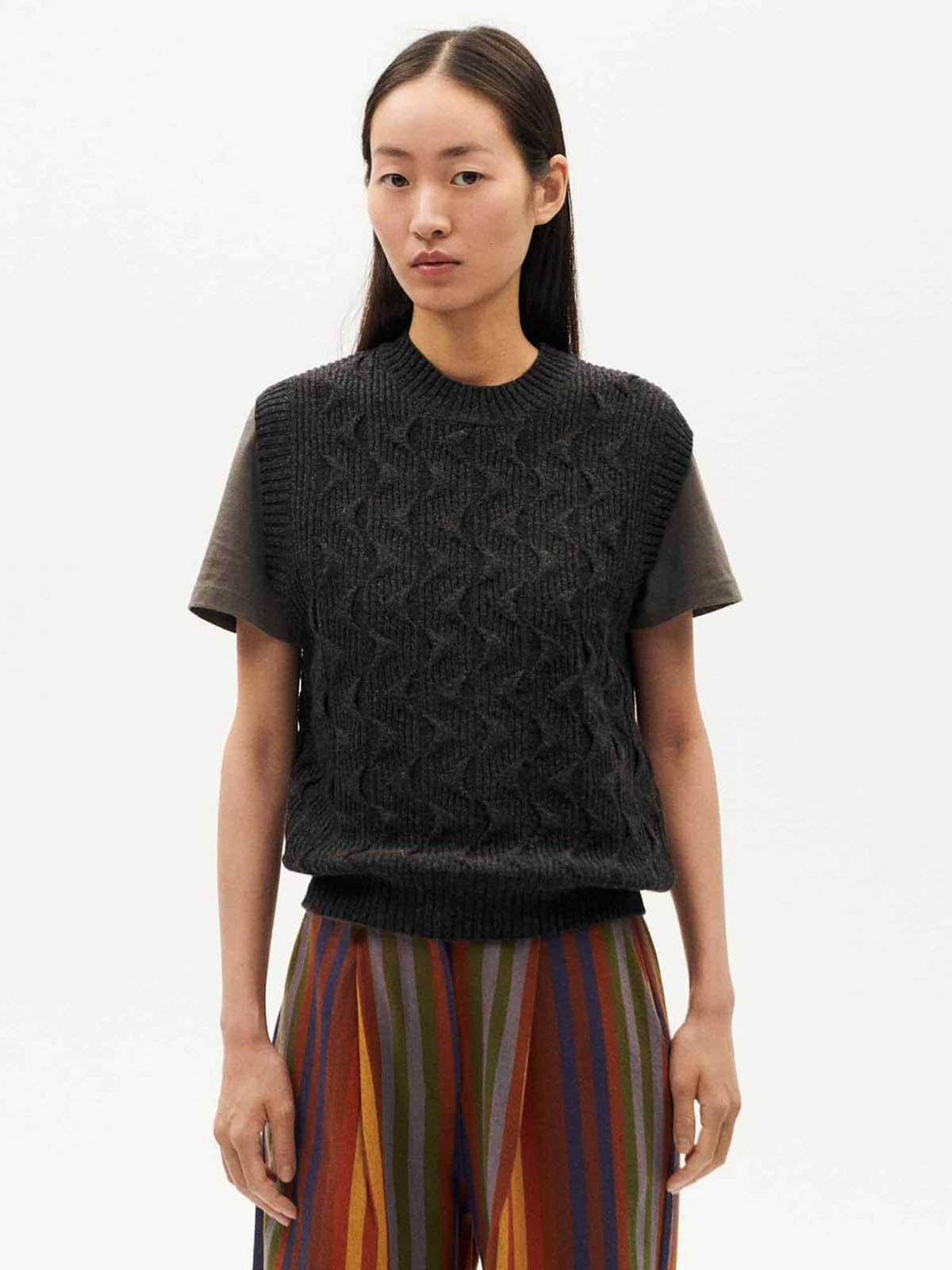 Thinking Mu Marengo Luna Knitted Vest Grey