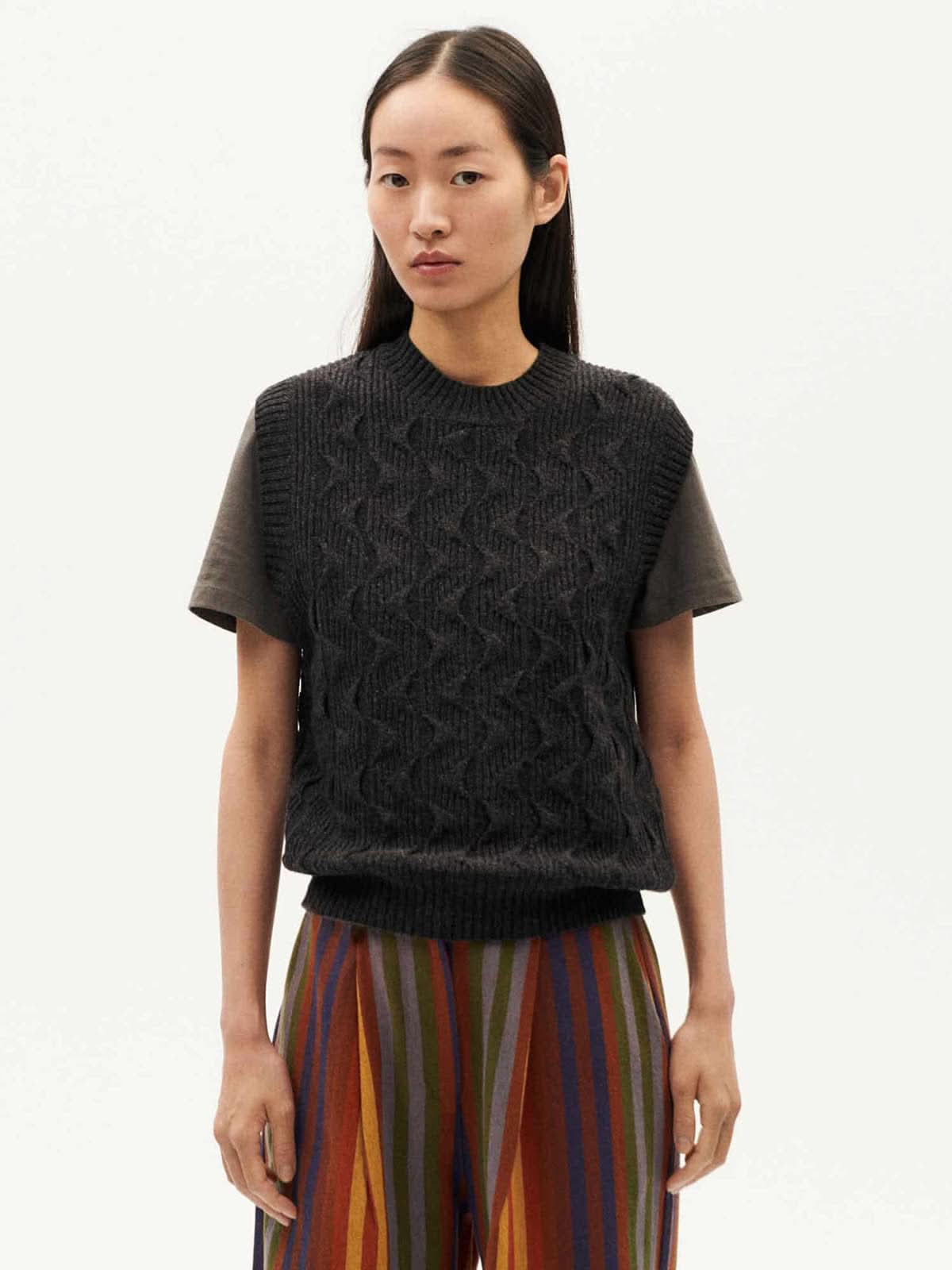 Thinking Mu Marengo Luna Knitted Vest Grey