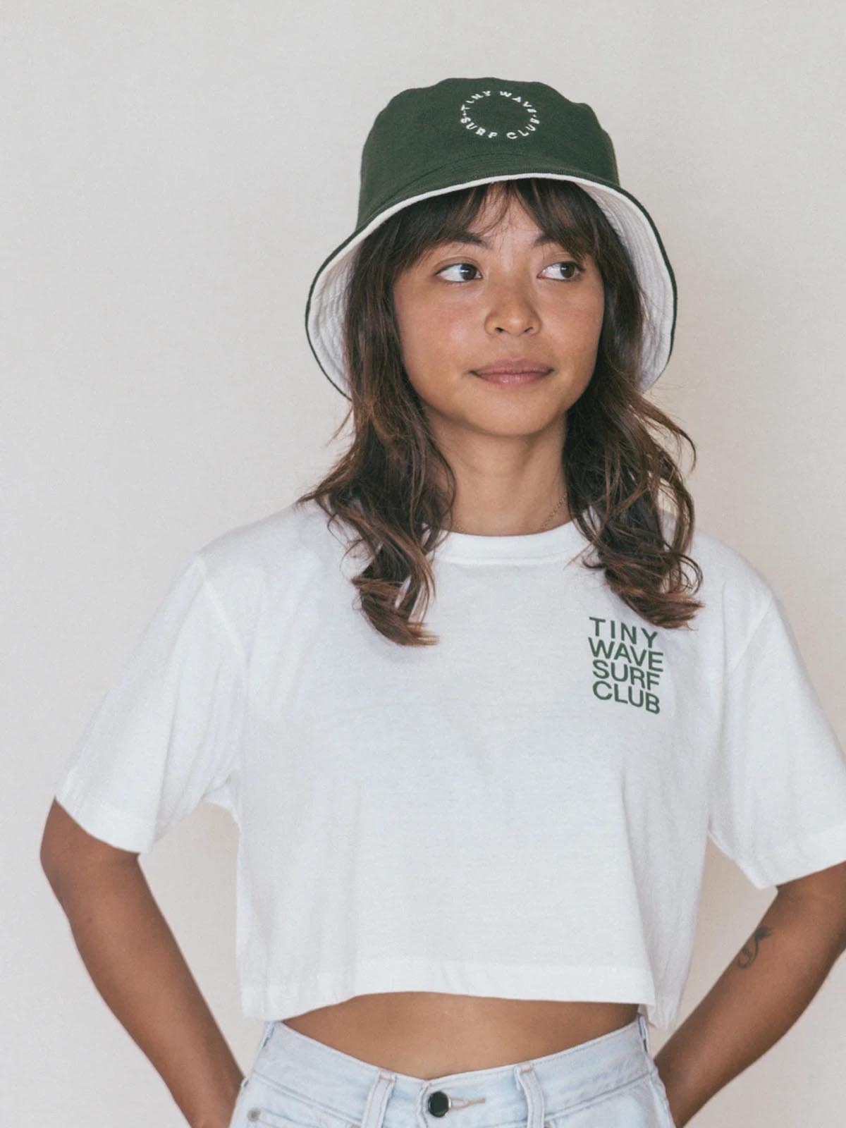 Tiny Wave Surf Club Cutback Crop Tee Off White