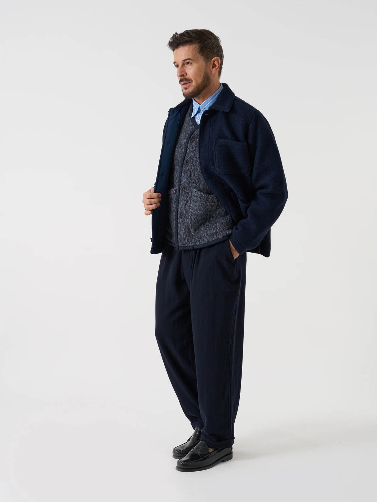 Universal Works Tag Jacket Techno Melton Plain Navy