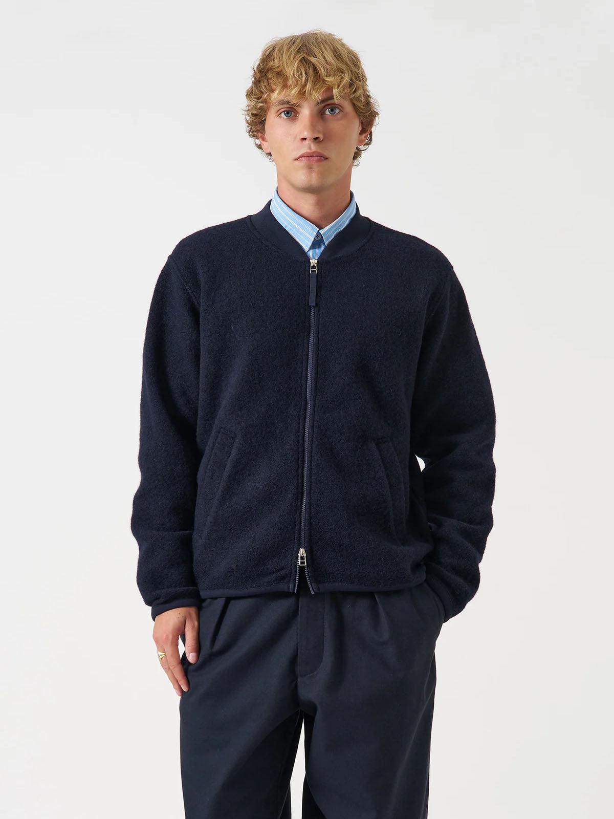 Universal Works Zip Bomber Wool Fleece Navy