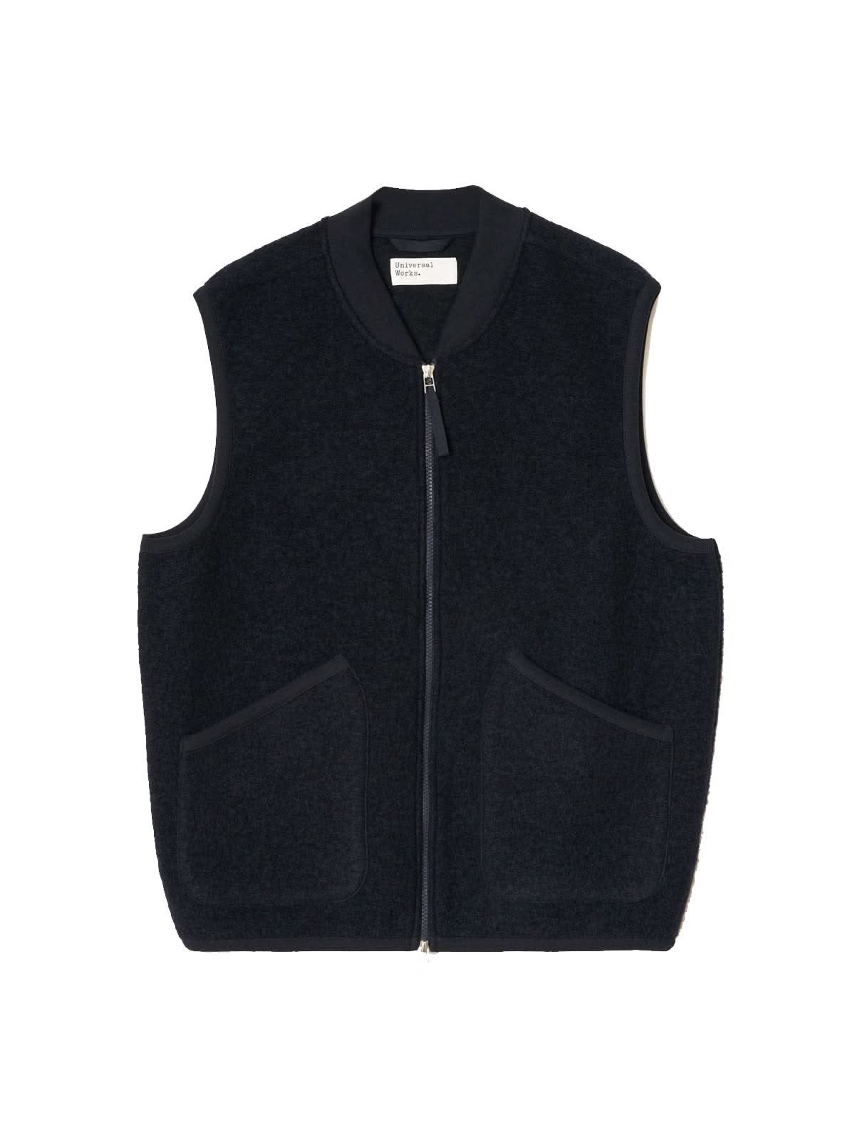 Universal Works Zip Waistcoat Wool Fleece Navy