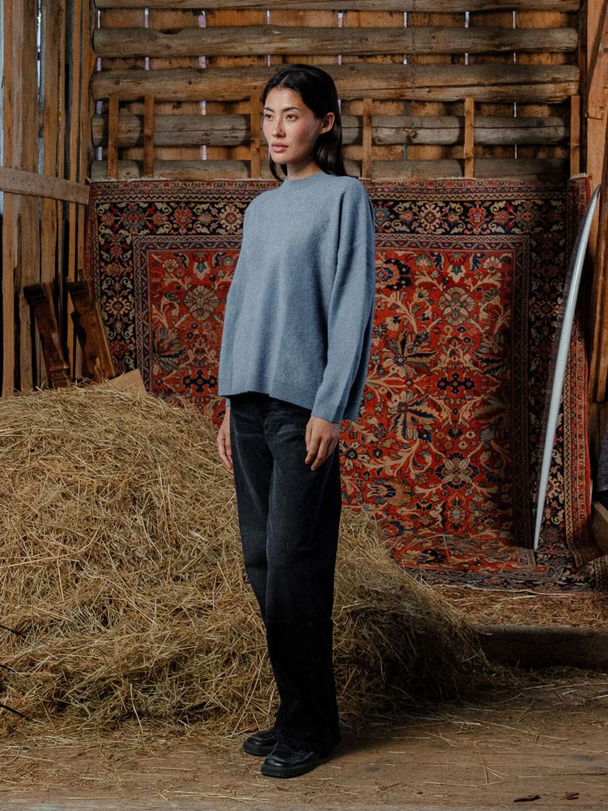 Visitor Clothing Women's Asteria Brushed Cashmere Sweater Battleship