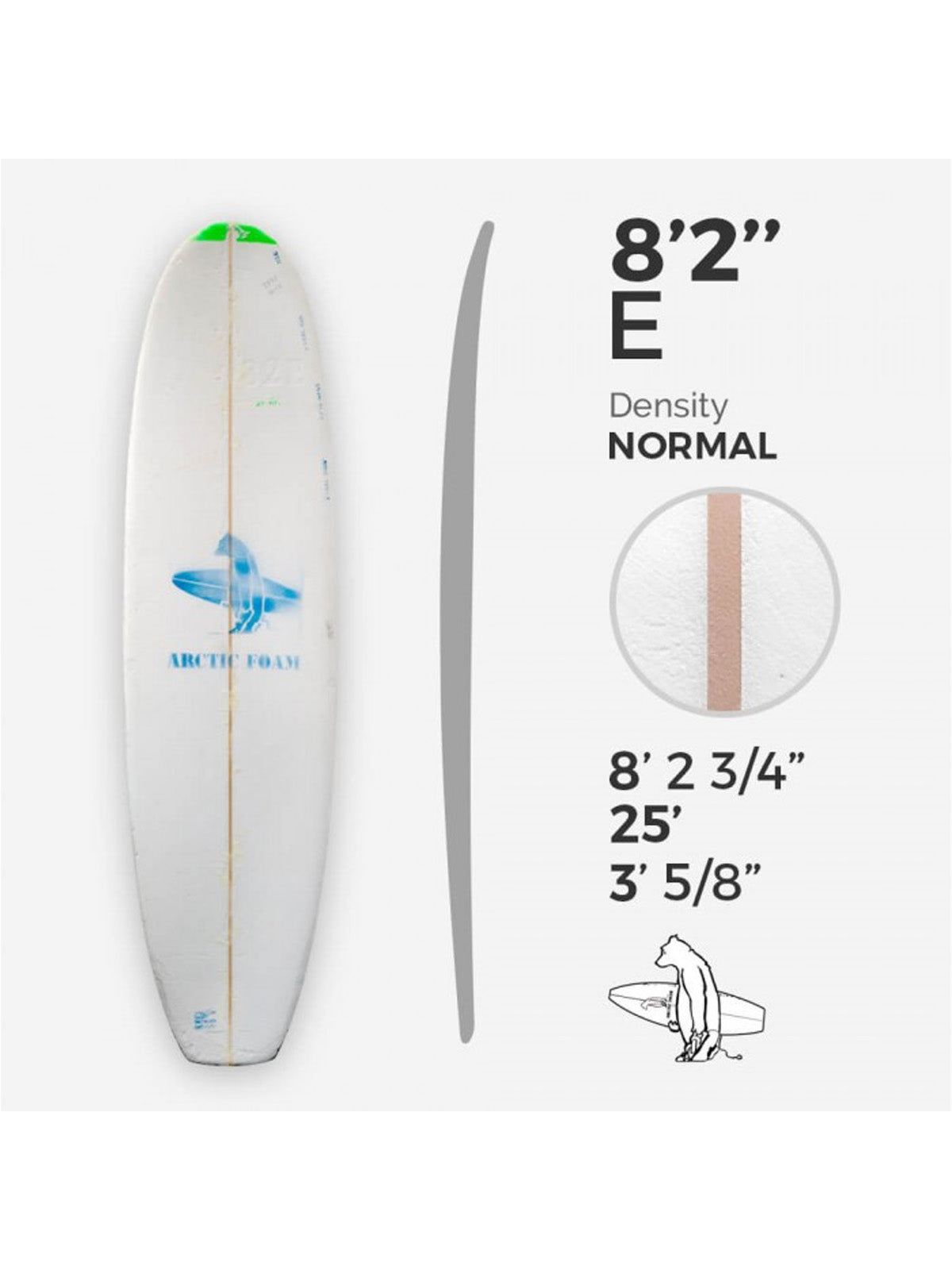 Arctic Foam 8'2 Egg / Malibu Normal Stringer