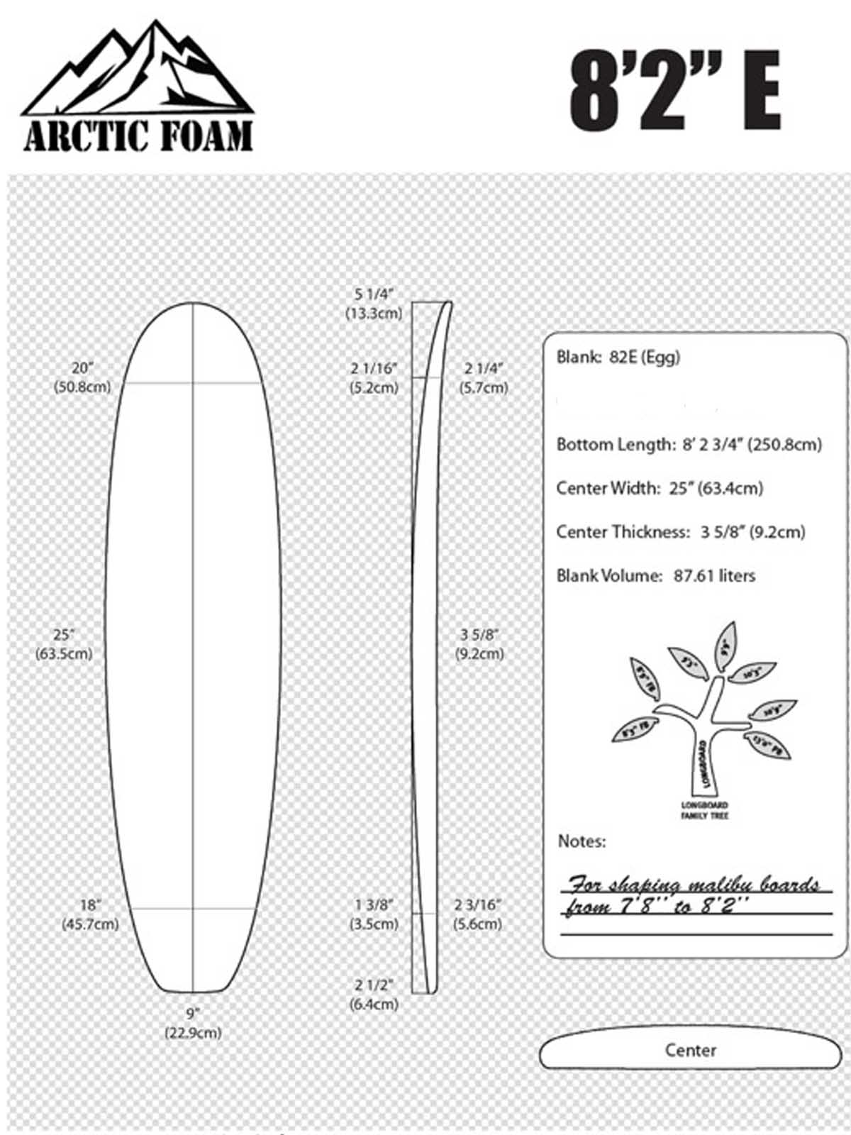 Arctic Foam 8'2 Egg / Malibu Normal Stringer