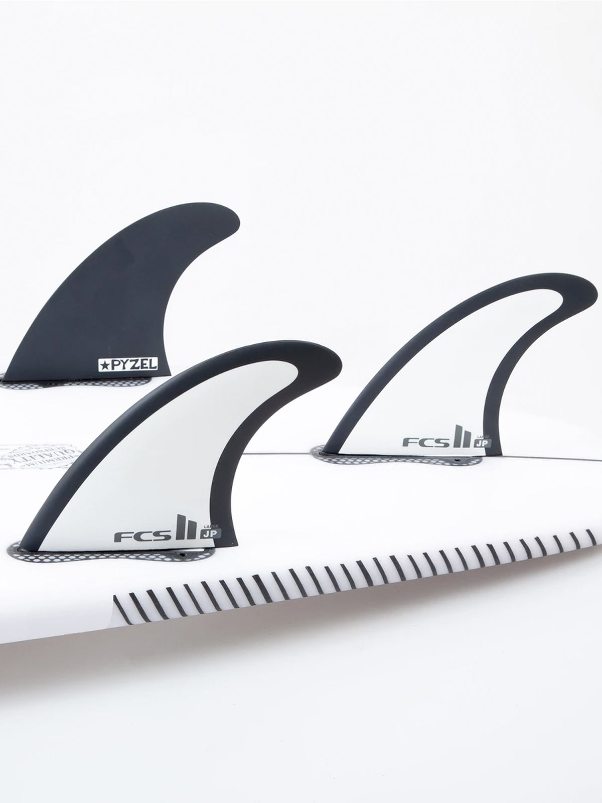FCS II Fins Pyzel PC Tri Fin Set White Black Large