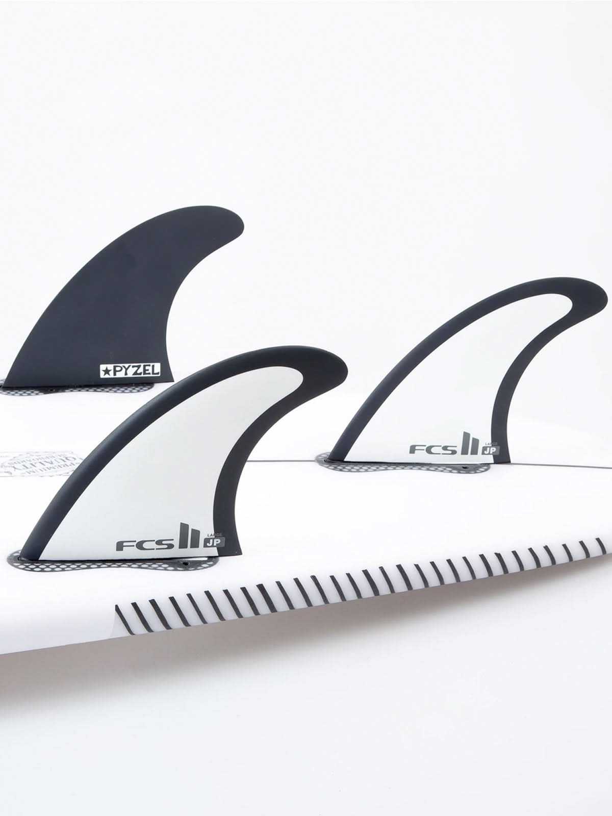 FCS II Fins Pyzel PC Tri Fin Set White Black Large