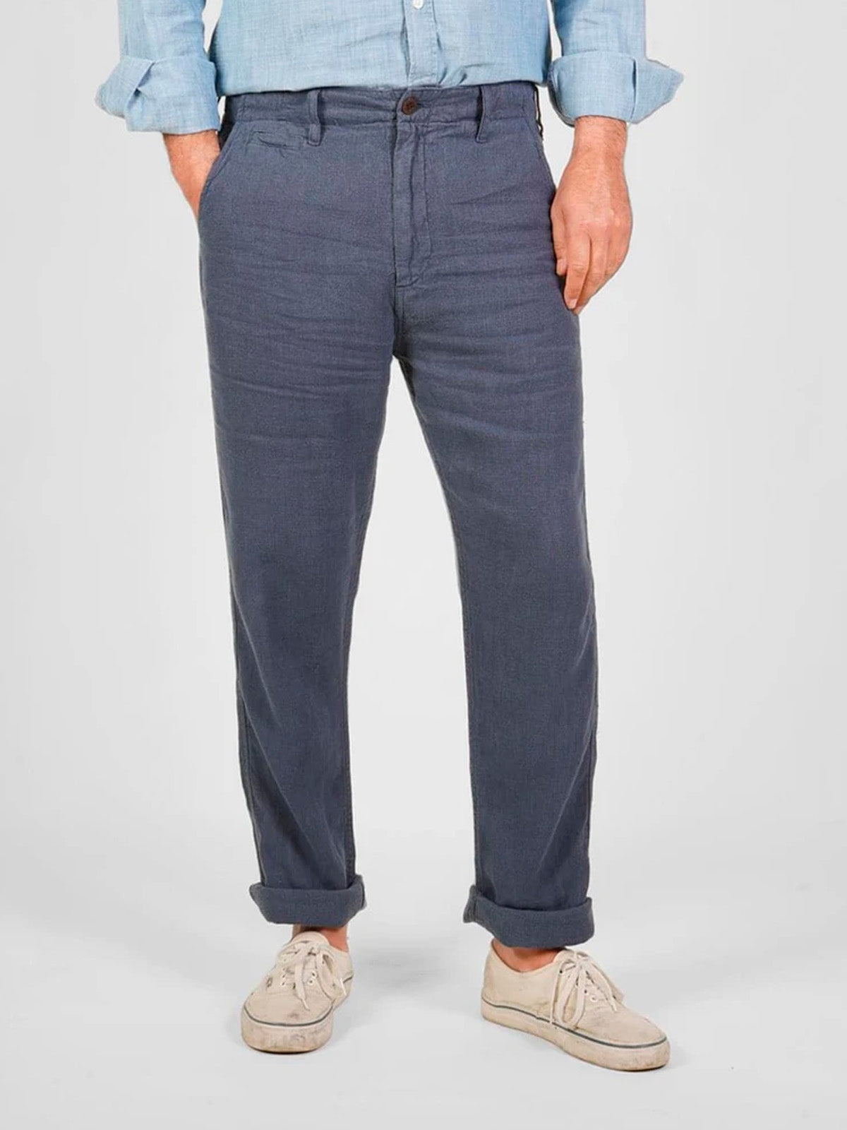 Portuguese Flannel Linen Trousers Navy
