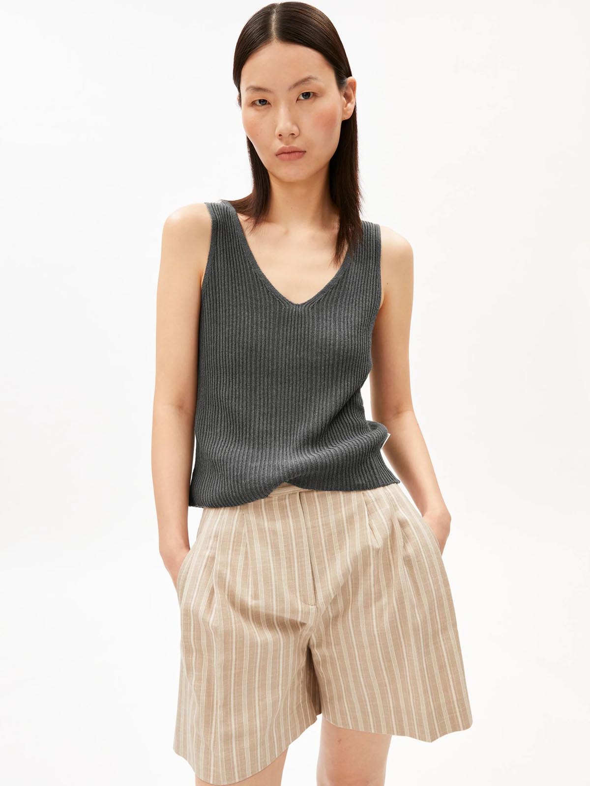 Armedangels Linen Blend Knit Top Space Steel
