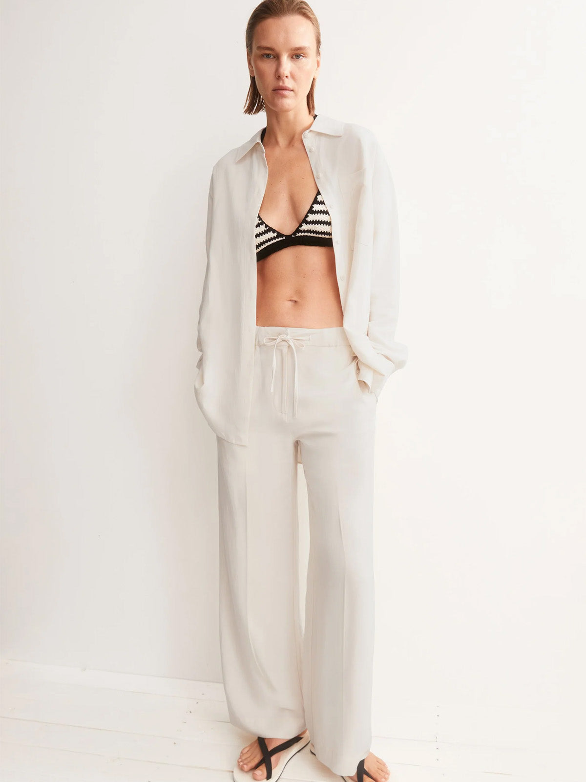 Armedangels Linen Blend Straight Leg Pant Oatmilk