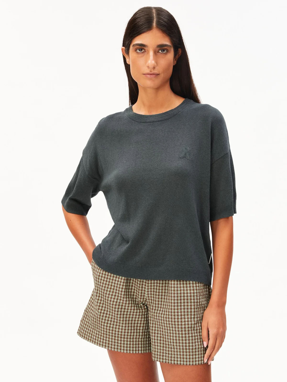 Armedangels S SL Linen Blend Knit Sweater Space Steel