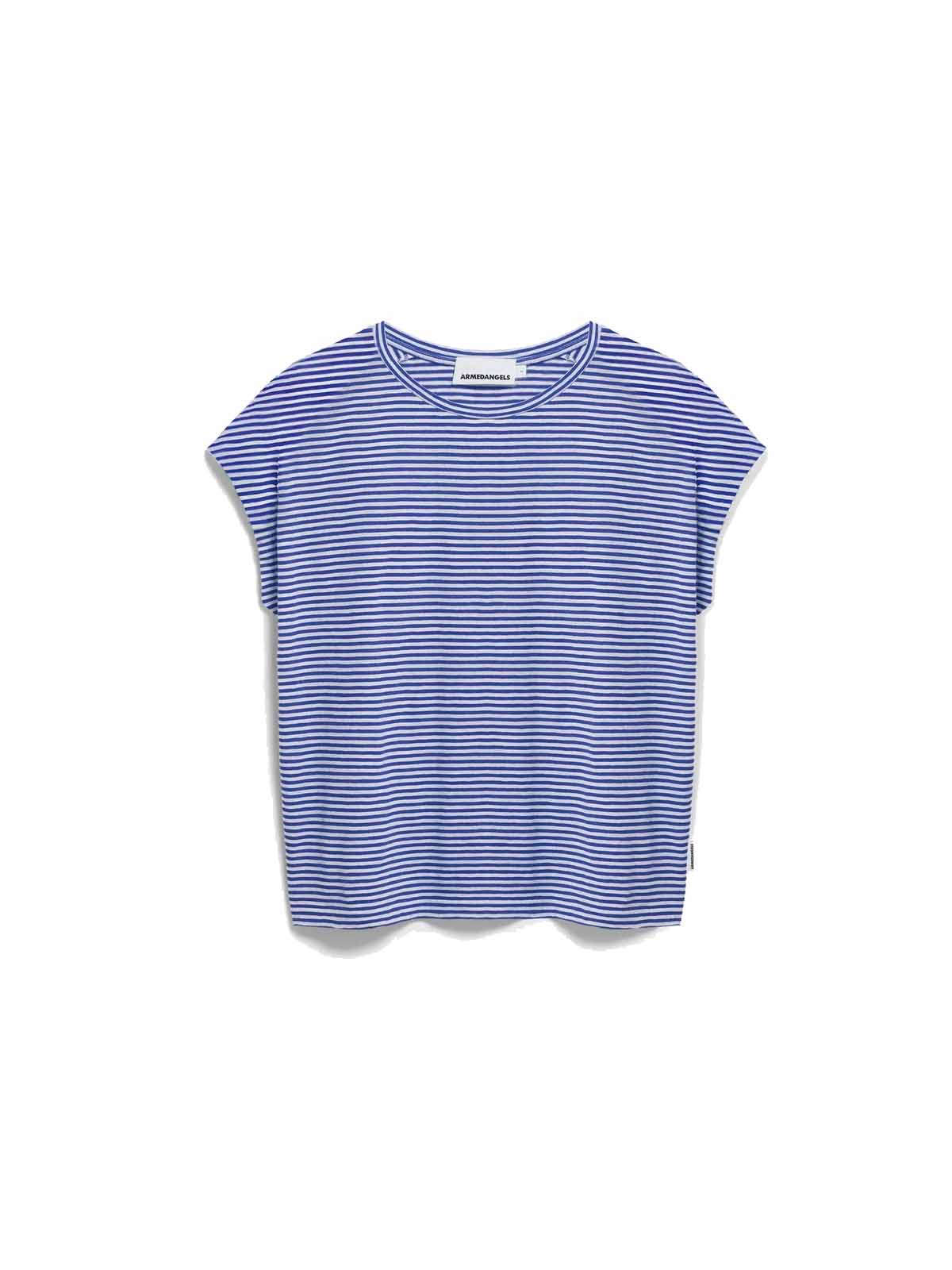 Armedangels Slub Jersey Stripe T-Shirt Oatmilk Dyno Blue