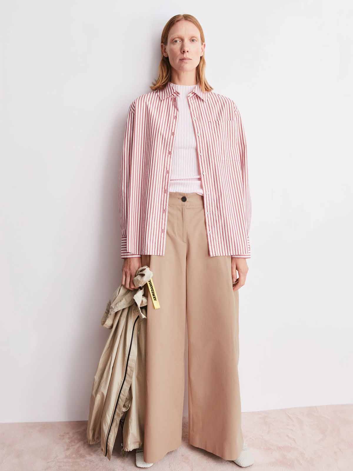 Armedangels Stripe Loose Shirt Blouse Oatmilk Mars Red