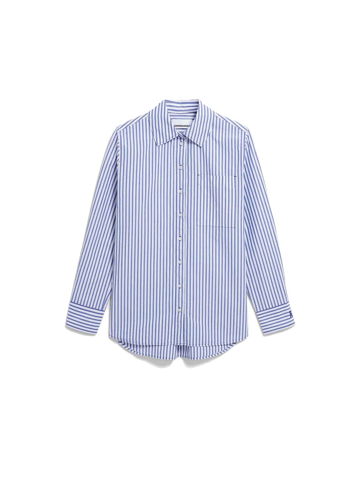 Armedangels Stripe Loose Shirt Blouse White Dynamo Blue