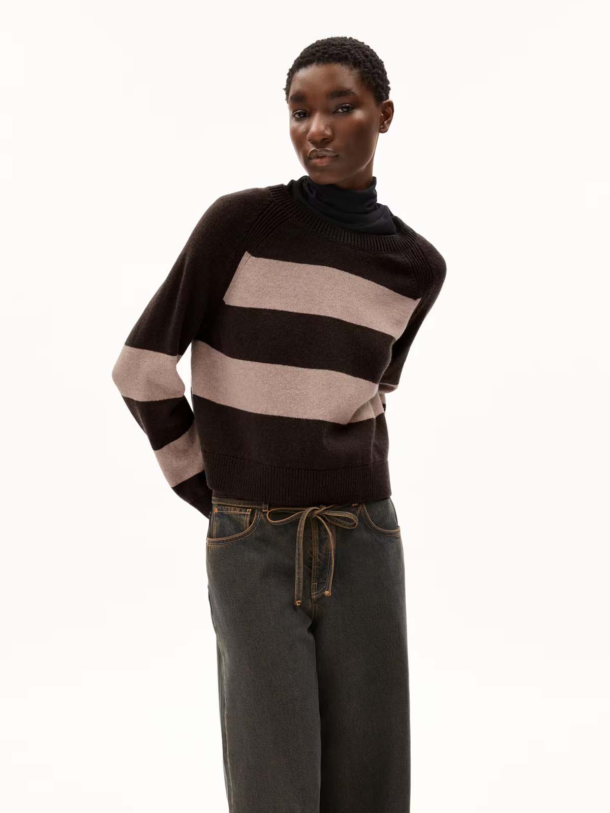 Armedangels Jumper Diliriaa Stripes Coffee Cinnamon Dust Melange