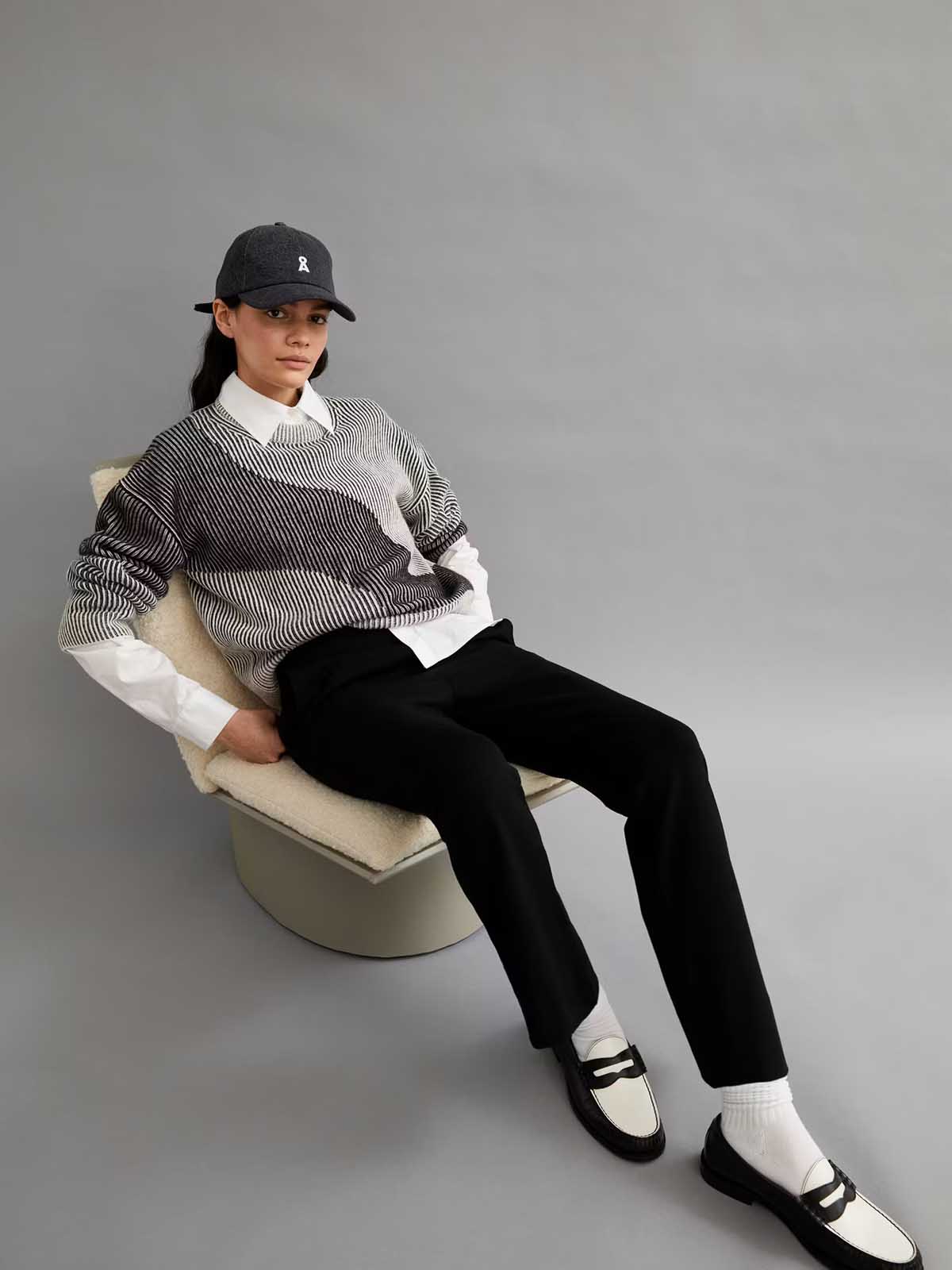 Armedangels Mayraa Vanise Pullover Loose Fit Black Offwhite