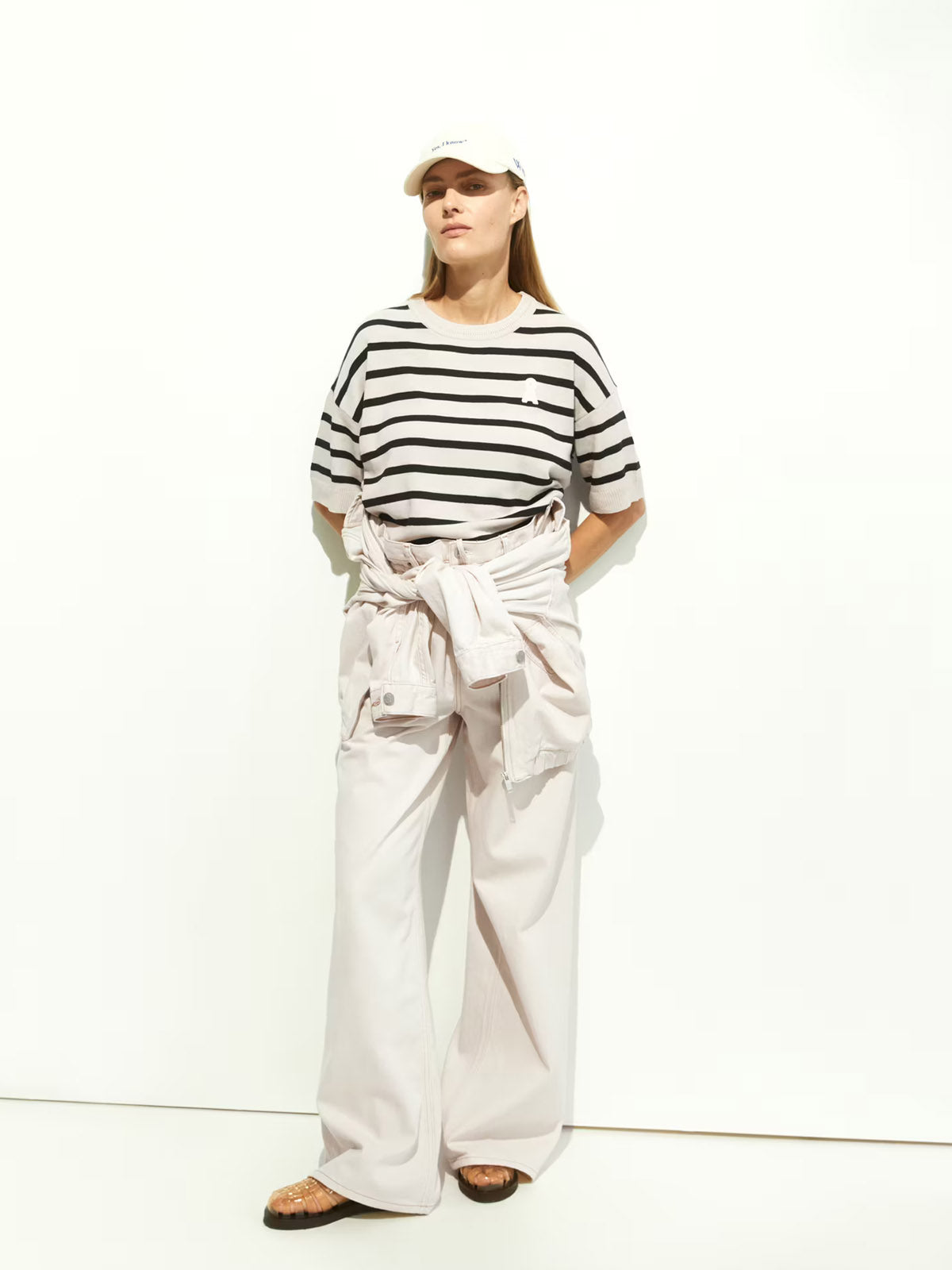 Armedangels Strick T-Shirt Lizaa Lino Stripes Raw White Night Sky