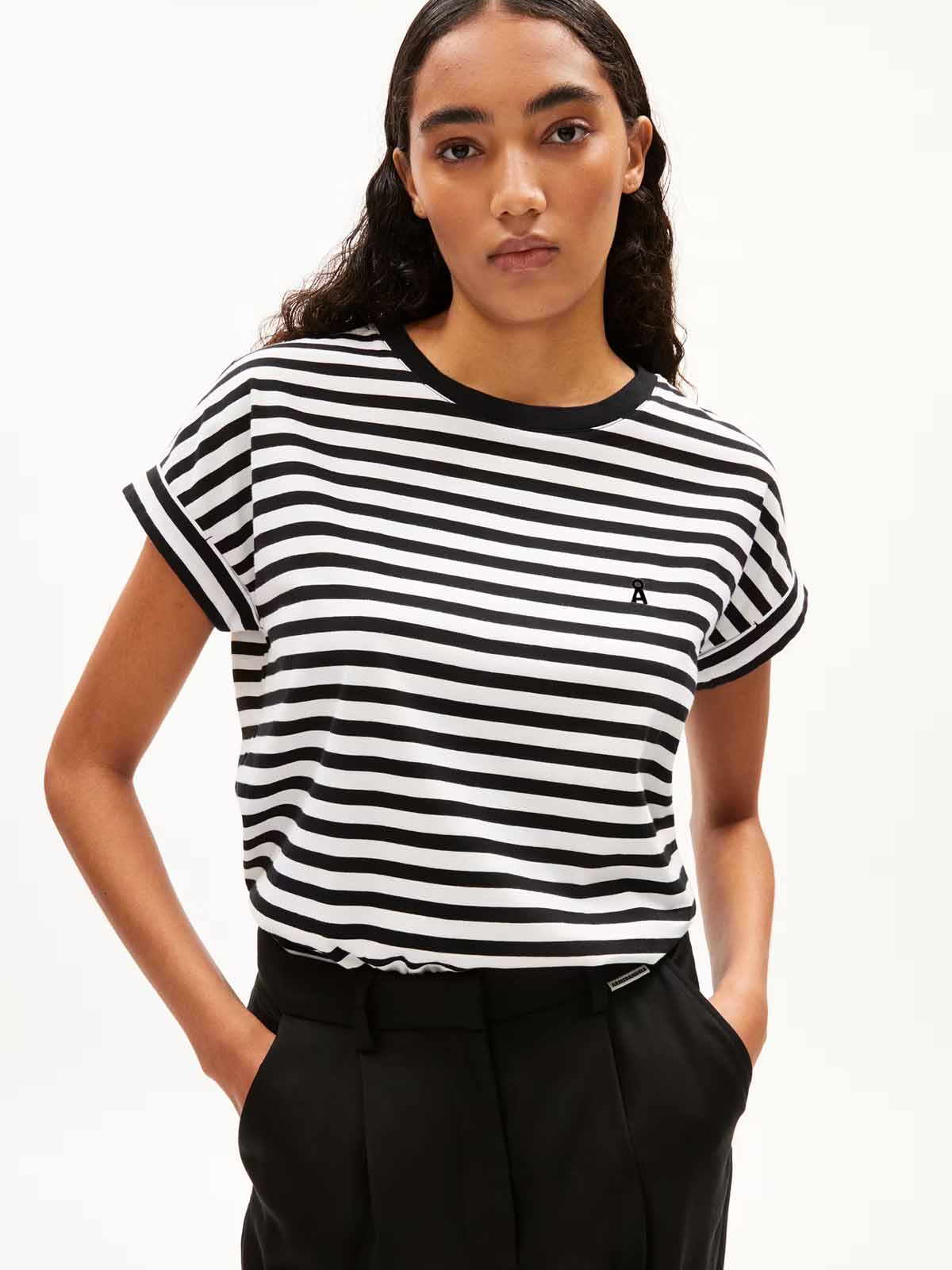 Armedangels T-Shirt Idaara Stripes White Black