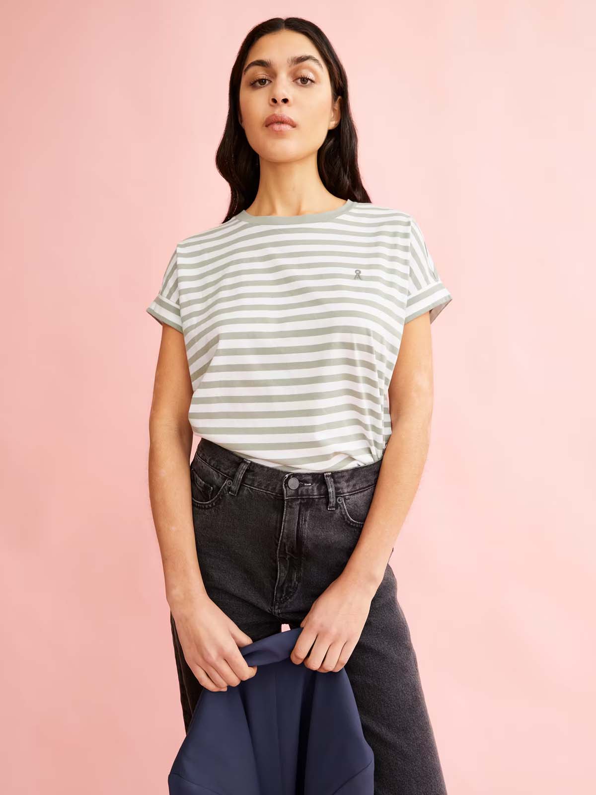 Armedangels T-Shirt Idaara Stripes White Seagreen