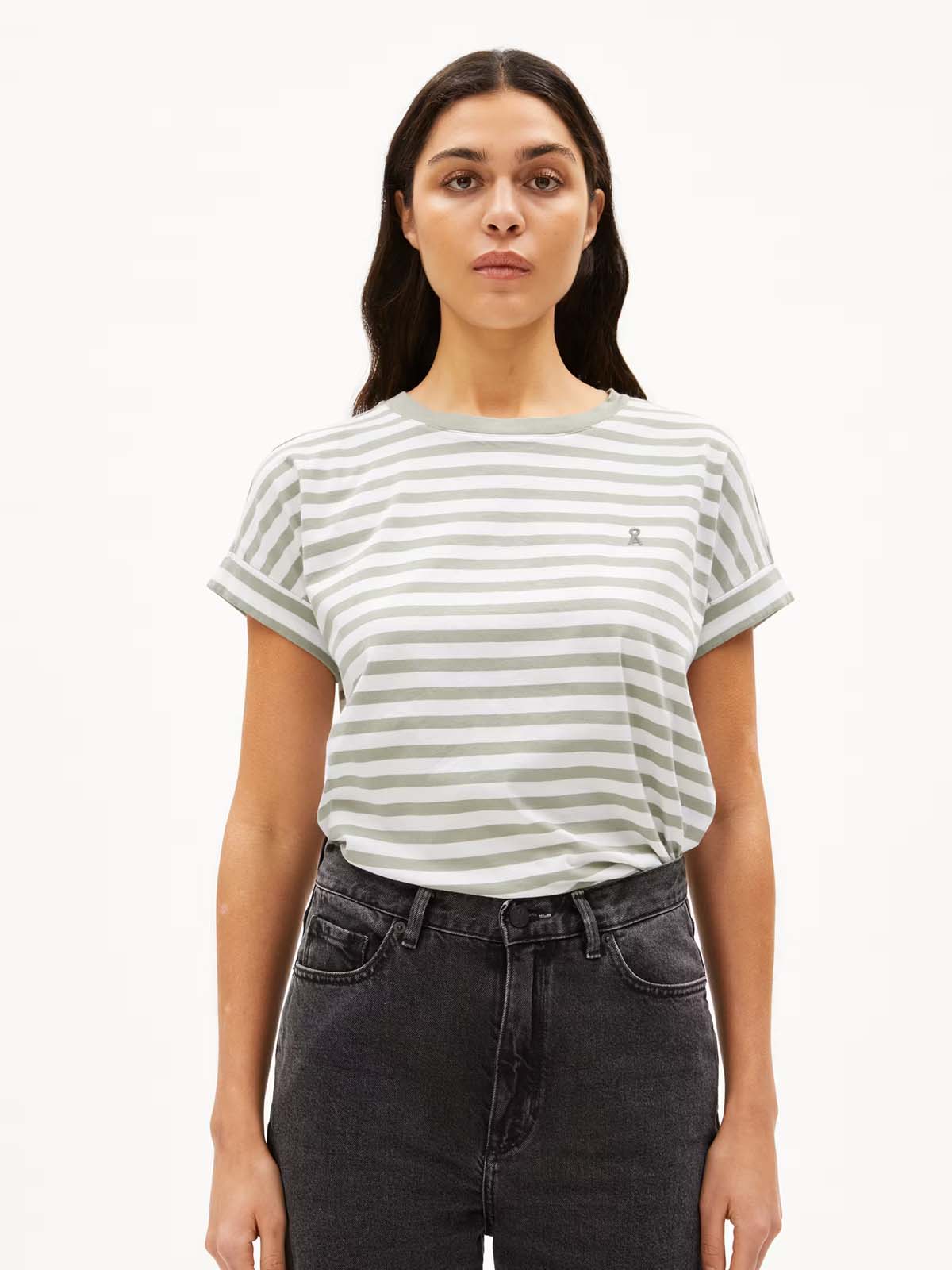 Armedangels T-Shirt Idaara Stripes White Seagreen