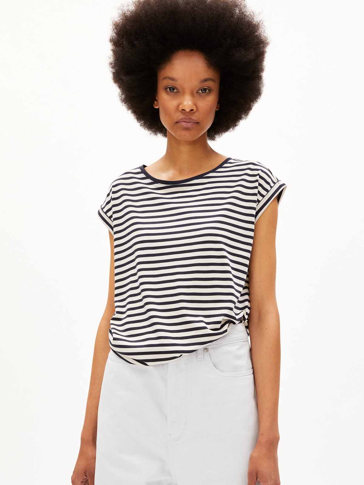 Armedangels T-Shirt Jilaana Stripes Night Sky Oatmilk