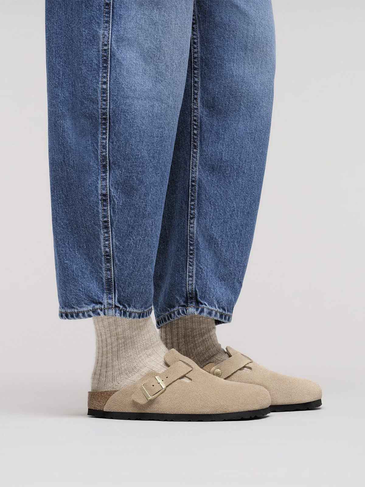 Birkenstock Boston Suede Leather Sandcastle Narrow Fit