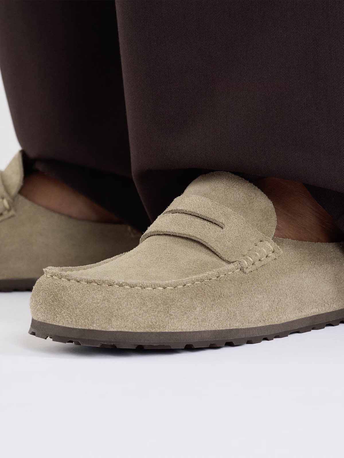 Birkenstock Naples Wrapped Suede Leather Taupe Narrow Fit
